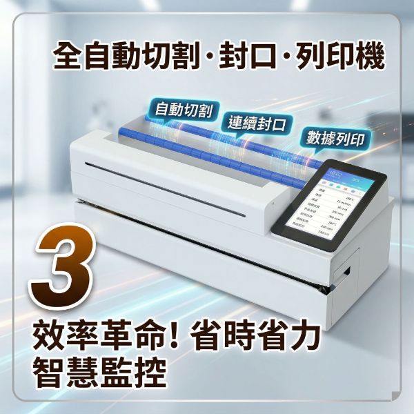 【三合一新型】全自動切割印字封口機送不鏽鋼平台